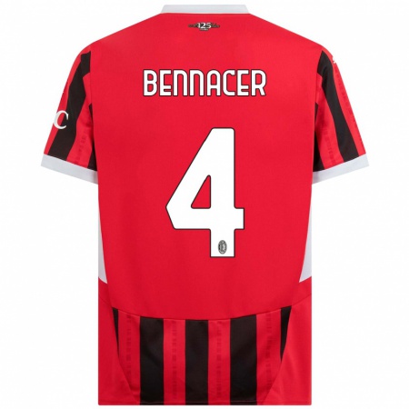 Kandiny Niño Camiseta Ismaël Bennacer #4 Rojo Negro 1ª Equipación 2024/25 La Camisa Chile