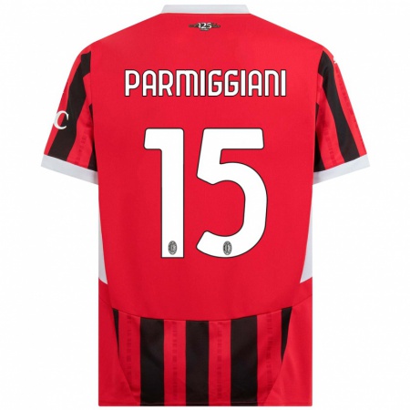 Kandiny Niño Camiseta Pietro Parmiggiani #15 Rojo Negro 1ª Equipación 2024/25 La Camisa Chile