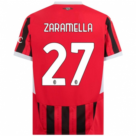 Kandiny Niño Camiseta Mattia Zaramella #27 Rojo Negro 1ª Equipación 2024/25 La Camisa Chile