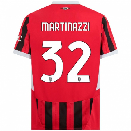 Kandiny Niño Camiseta Luca Martinazzi #32 Rojo Negro 1ª Equipación 2024/25 La Camisa Chile