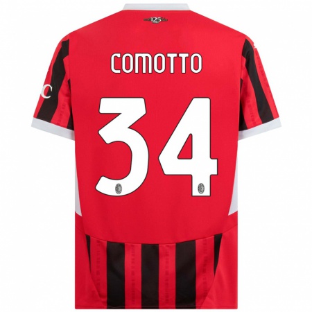 Kandiny Niño Camiseta Christian Comotto #34 Rojo Negro 1ª Equipación 2024/25 La Camisa Chile