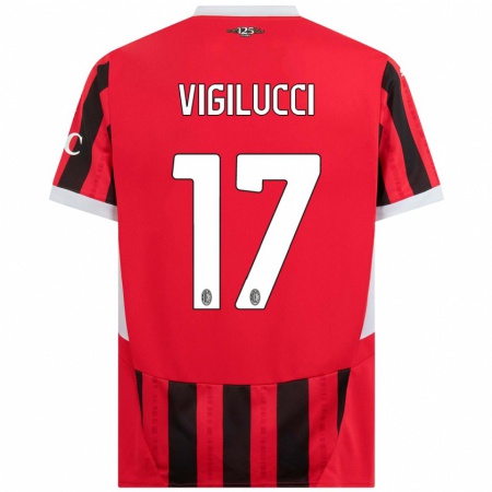 Kandiny Niño Camiseta Valery Vigilucci #17 Rojo Negro 1ª Equipación 2024/25 La Camisa Chile