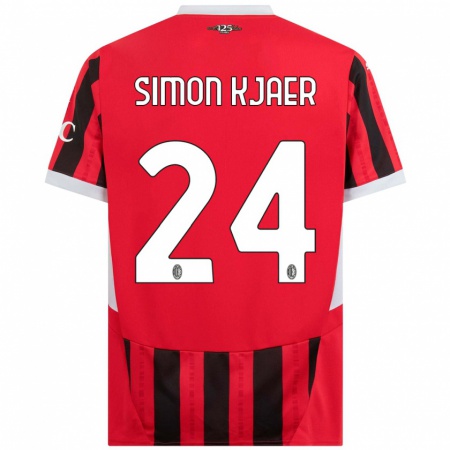 Kandiny Niño Camiseta Simon Kjaer #24 Rojo Negro 1ª Equipación 2024/25 La Camisa Chile