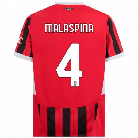 Kandiny Niño Camiseta Mattia Malaspina #4 Rojo Negro 1ª Equipación 2024/25 La Camisa Chile