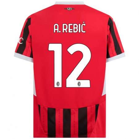 Kandiny Niño Camiseta Ante Rebic #12 Rojo Negro 1ª Equipación 2024/25 La Camisa Chile