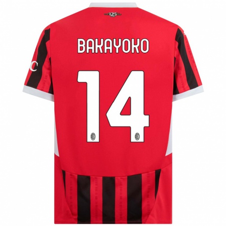 Kandiny Niño Camiseta Tiemoue Bakayoko #14 Rojo Negro 1ª Equipación 2024/25 La Camisa Chile