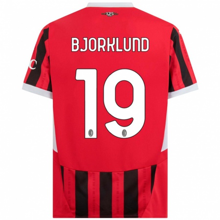 Kandiny Niño Camiseta Lukas Bjorklund #19 Rojo Negro 1ª Equipación 2024/25 La Camisa Chile