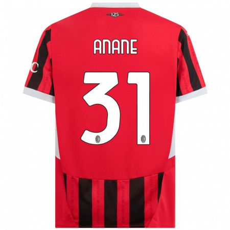 Kandiny Niño Camiseta Emmanuel Anane #31 Rojo Negro 1ª Equipación 2024/25 La Camisa Chile