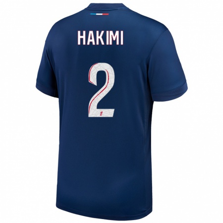 Kandiny Niño Camiseta Achraf Hakimi #2 Azul Marino Blanco 1ª Equipación 2024/25 La Camisa Chile