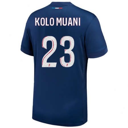 Kandiny Niño Camiseta Randal Kolo Muani #23 Azul Marino Blanco 1ª Equipación 2024/25 La Camisa Chile