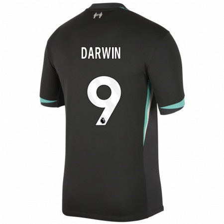 Kandiny Niño Camiseta Darwin Núñez #9 Negro Antracita Blanco 2ª Equipación 2024/25 La Camisa Chile