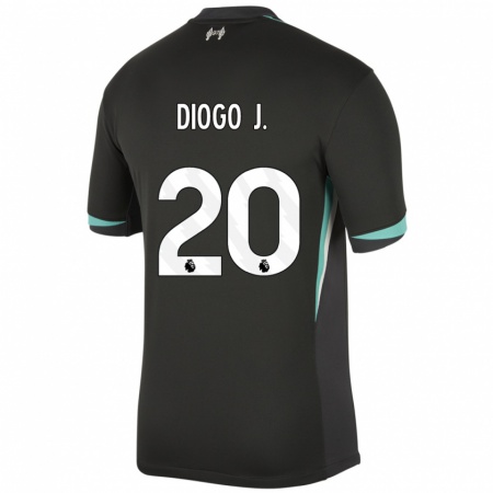 Kandiny Niño Camiseta Diogo Jota #20 Negro Antracita Blanco 2ª Equipación 2024/25 La Camisa Chile