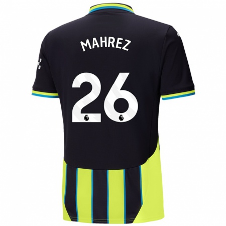 Kandiny Niño Camiseta Riyad Mahrez #26 Azul Amarillo 2ª Equipación 2024/25 La Camisa Chile