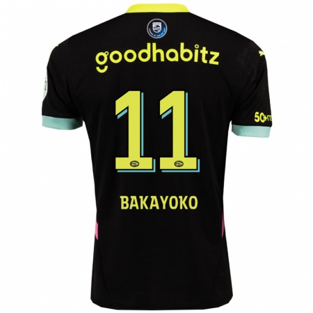 Kandiny Niño Camiseta Johan Bakayoko #11 Negro Amarillo 2ª Equipación 2024/25 La Camisa Chile