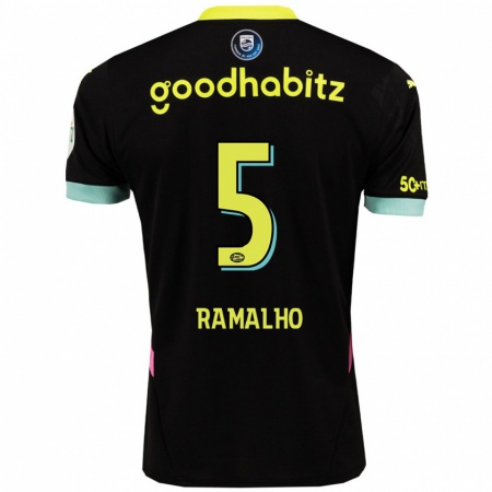 Kandiny Niño Camiseta André Ramalho #5 Negro Amarillo 2ª Equipación 2024/25 La Camisa Chile