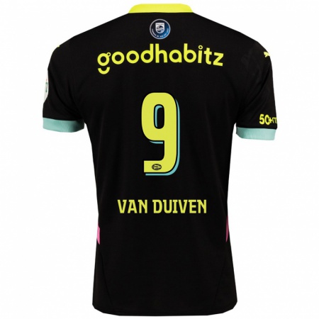 Kandiny Niño Camiseta Jason Van Duiven #9 Negro Amarillo 2ª Equipación 2024/25 La Camisa Chile