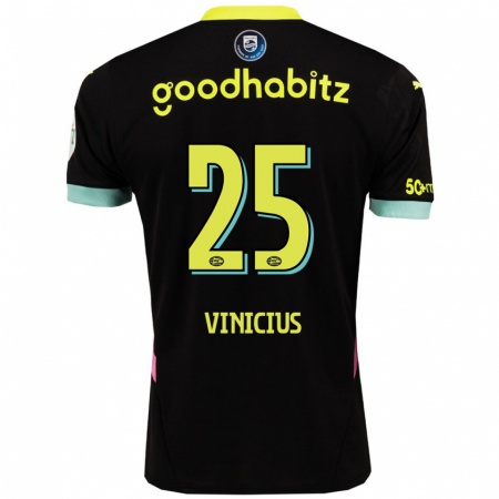 Kandiny Niño Camiseta Carlos Vinicius #25 Negro Amarillo 2ª Equipación 2024/25 La Camisa Chile