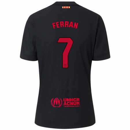 Kandiny Niño Camiseta Ferran Torres #7 Negro Rojo 2ª Equipación 2024/25 La Camisa Chile