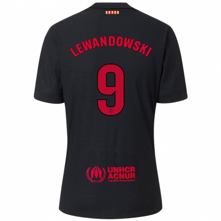 Kandiny Niño Camiseta Robert Lewandowski #9 Negro Rojo 2ª Equipación 2024/25 La Camisa Chile