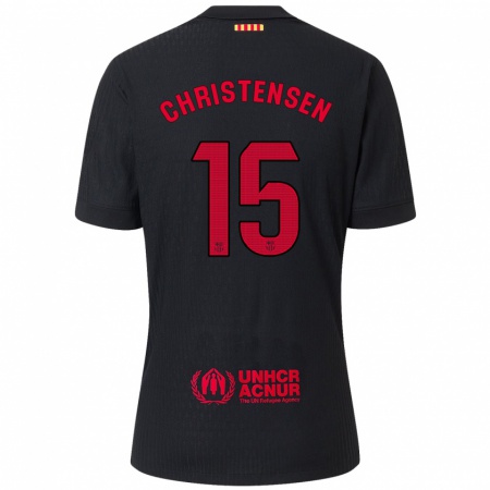 Kandiny Niño Camiseta Andreas Christensen #15 Negro Rojo 2ª Equipación 2024/25 La Camisa Chile