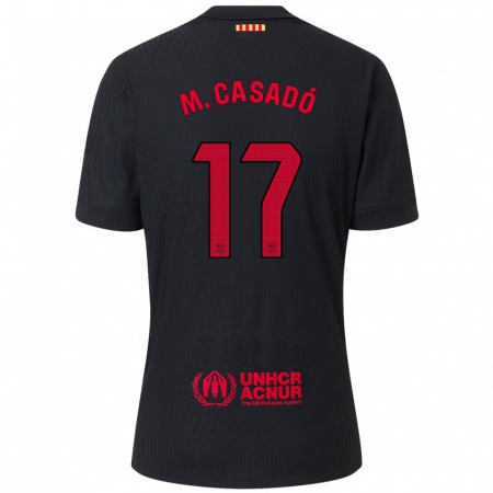 Kandiny Niño Camiseta Marc Casadó #17 Negro Rojo 2ª Equipación 2024/25 La Camisa Chile