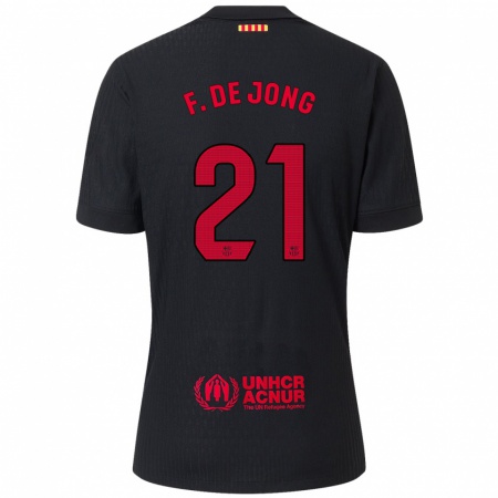 Kandiny Niño Camiseta Frenkie De Jong #21 Negro Rojo 2ª Equipación 2024/25 La Camisa Chile