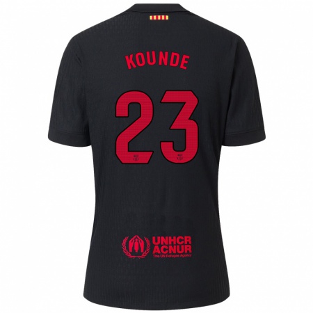 Kandiny Niño Camiseta Jules Koundé #23 Negro Rojo 2ª Equipación 2024/25 La Camisa Chile