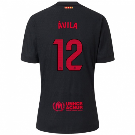 Kandiny Niño Camiseta Dani Ávila #12 Negro Rojo 2ª Equipación 2024/25 La Camisa Chile