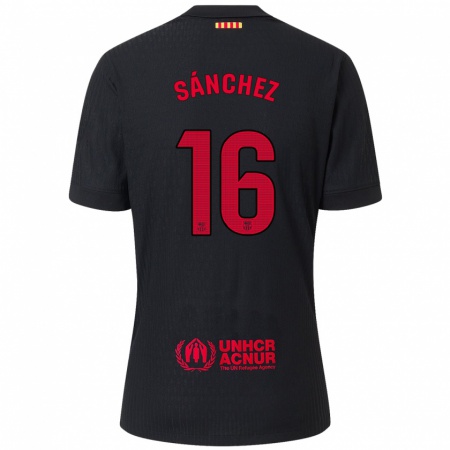 Kandiny Niño Camiseta Edu Sánchez #16 Negro Rojo 2ª Equipación 2024/25 La Camisa Chile