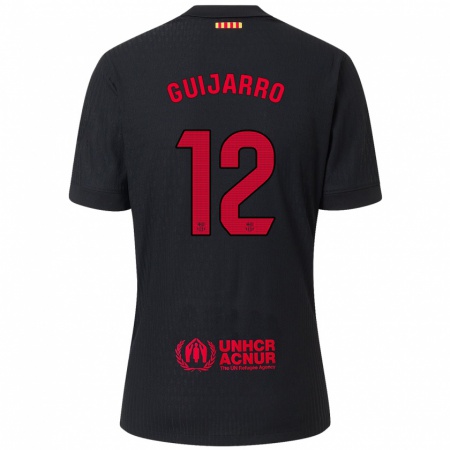 Kandiny Niño Camiseta Patricia Guijarro #12 Negro Rojo 2ª Equipación 2024/25 La Camisa Chile