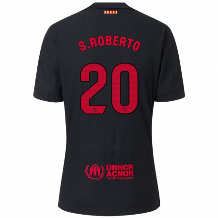 Kandiny Niño Camiseta Sergi Roberto #20 Negro Rojo 2ª Equipación 2024/25 La Camisa Chile