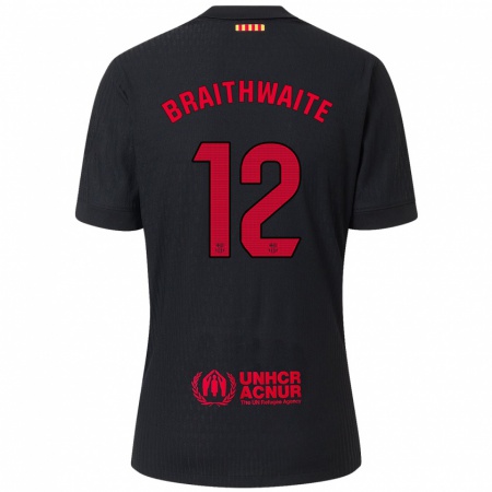 Kandiny Niño Camiseta Martin Braithwaite #12 Negro Rojo 2ª Equipación 2024/25 La Camisa Chile