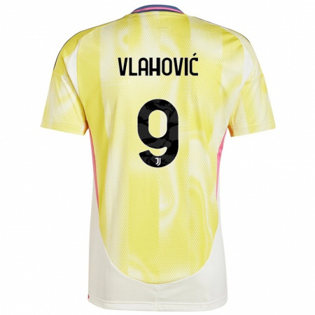 Kandiny Niño Camiseta Dušan Vlahović #9 Amarillo Solar 2ª Equipación 2024/25 La Camisa Chile