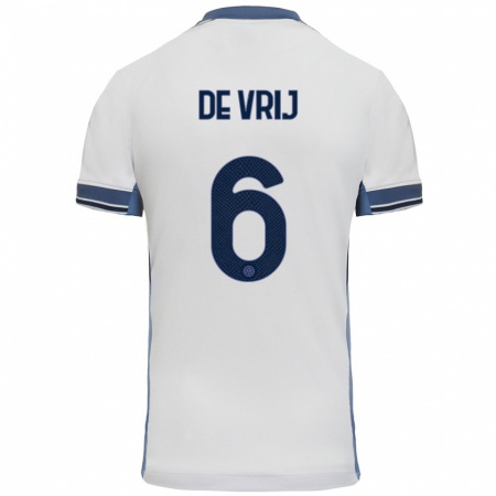 Kandiny Niño Camiseta Stefan De Vrij #6 Blanco Gris 2ª Equipación 2024/25 La Camisa Chile