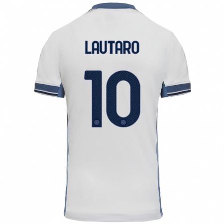 Kandiny Niño Camiseta Lautaro Martínez #10 Blanco Gris 2ª Equipación 2024/25 La Camisa Chile