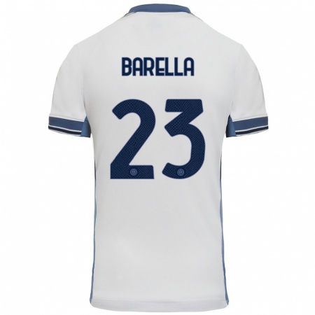 Kandiny Niño Camiseta Nicolò Barella #23 Blanco Gris 2ª Equipación 2024/25 La Camisa Chile