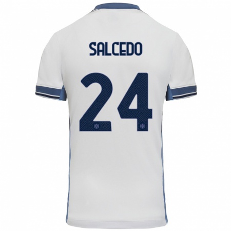 Kandiny Niño Camiseta Eddie Salcedo #24 Blanco Gris 2ª Equipación 2024/25 La Camisa Chile