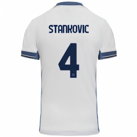 Kandiny Niño Camiseta Aleksandar Stankovic #4 Blanco Gris 2ª Equipación 2024/25 La Camisa Chile