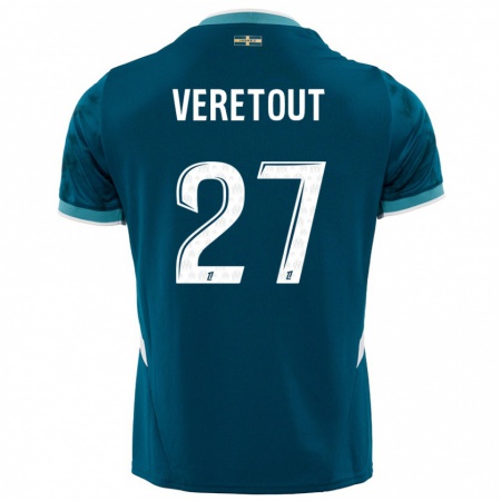 Kandiny Niño Camiseta Jordan Veretout #27 Azul Turquesa 2ª Equipación 2024/25 La Camisa Chile