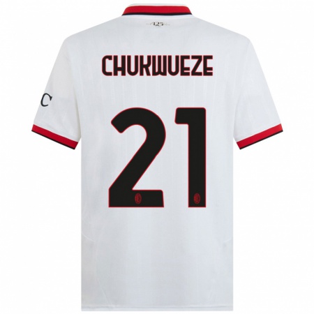 Kandiny Niño Camiseta Samuel Chukwueze #21 Blanco Negro Rojo 2ª Equipación 2024/25 La Camisa Chile