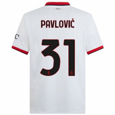 Kandiny Niño Camiseta Strahinja Pavlović #31 Blanco Negro Rojo 2ª Equipación 2024/25 La Camisa Chile