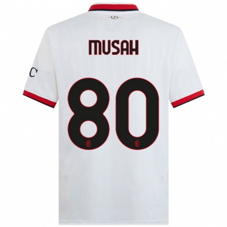 Kandiny Niño Camiseta Yunus Musah #80 Blanco Negro Rojo 2ª Equipación 2024/25 La Camisa Chile