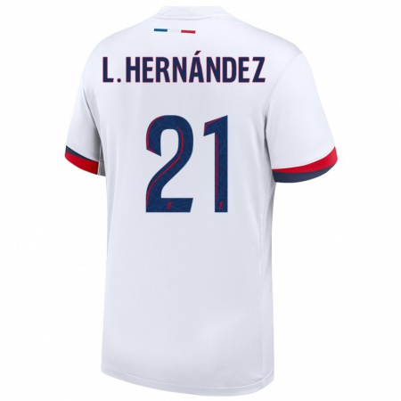 Kandiny Niño Camiseta Lucas Hernández #21 Blanco Azul Rojo 2ª Equipación 2024/25 La Camisa Chile