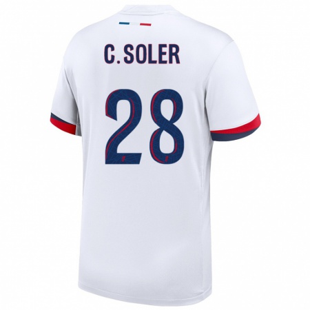 Kandiny Niño Camiseta Carlos Soler #28 Blanco Azul Rojo 2ª Equipación 2024/25 La Camisa Chile