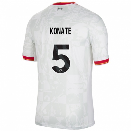 Kandiny Niño Camiseta Ibrahima Konaté #5 Blanco Rojo Negro Equipación Tercera 2024/25 La Camisa Chile