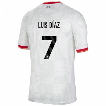 Kandiny Niño Camiseta Luis Díaz #7 Blanco Rojo Negro Equipación Tercera 2024/25 La Camisa Chile