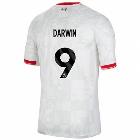 Kandiny Niño Camiseta Darwin Núñez #9 Blanco Rojo Negro Equipación Tercera 2024/25 La Camisa Chile