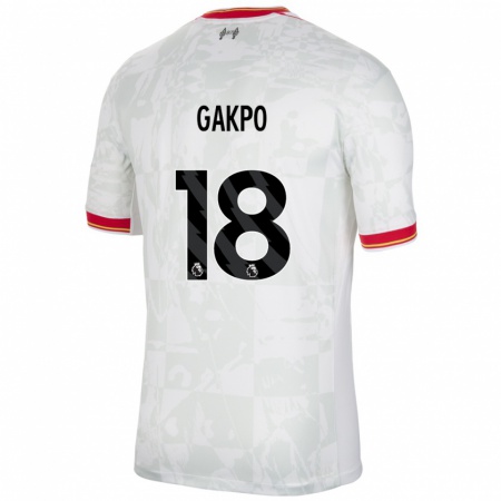 Kandiny Niño Camiseta Cody Gakpo #18 Blanco Rojo Negro Equipación Tercera 2024/25 La Camisa Chile