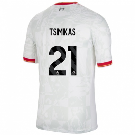 Kandiny Niño Camiseta Konstantinos Tsimikas #21 Blanco Rojo Negro Equipación Tercera 2024/25 La Camisa Chile