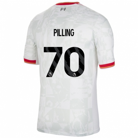 Kandiny Niño Camiseta Tommy Pilling #70 Blanco Rojo Negro Equipación Tercera 2024/25 La Camisa Chile